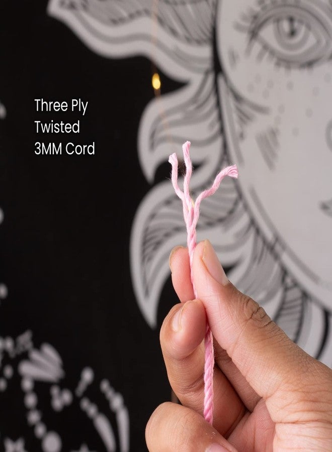 Bobbiny | 3 Ply Twisted Macrame Cotton Cord Dori (Roll Packaging) Thread for Macrame DIY and Other Projects | Baby Pink | 3mm,100 Meter - Image 2